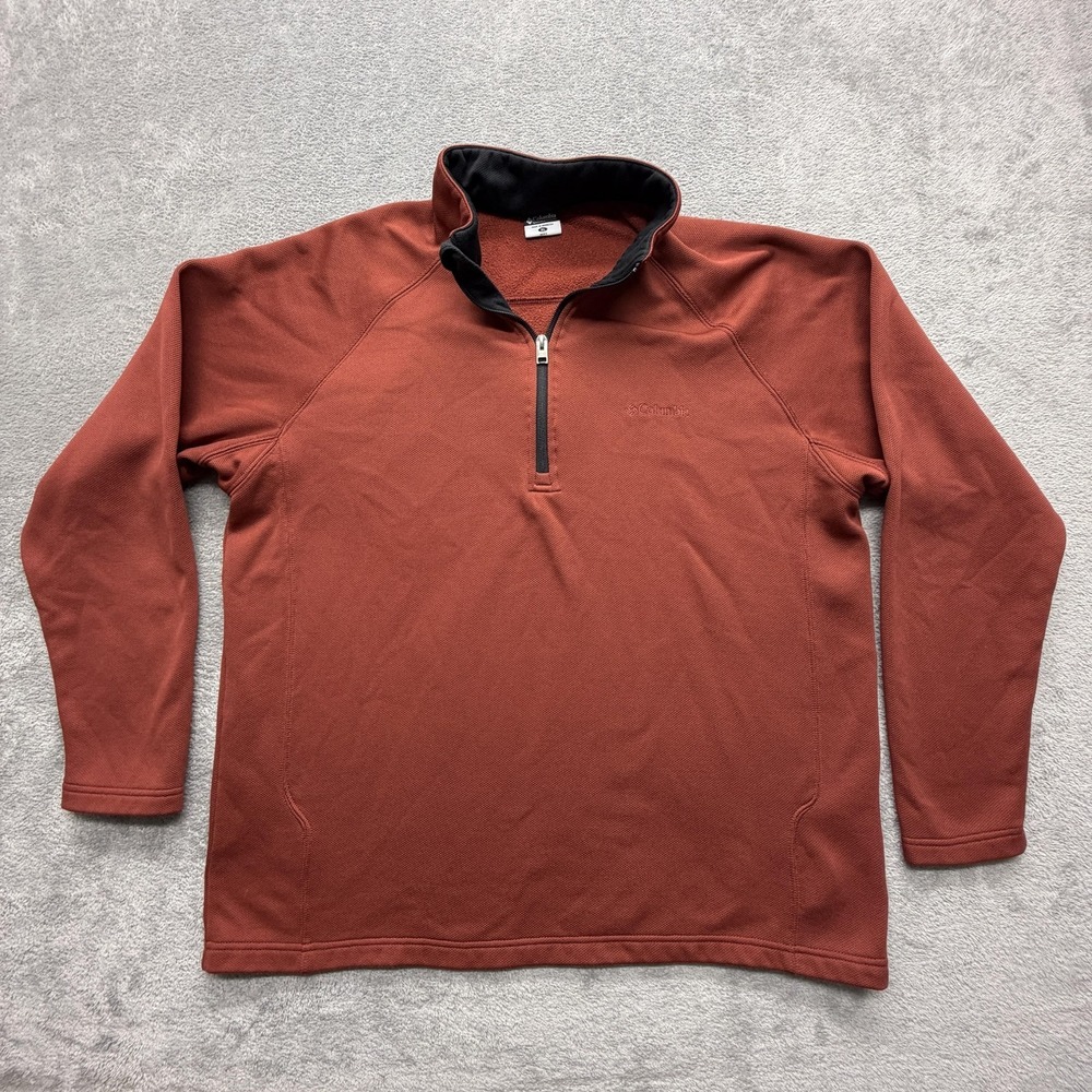 Columbia Sweatshirt Mens XL Orange 1/4 Zip Mock Neck Fleece Pullover Pockets